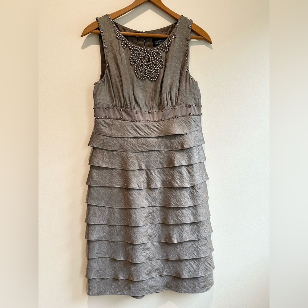 Adrianna Papell Silver Layered Mini Dress